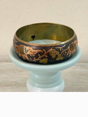 Brass Elephant Bracelet Wide Bangle Cuff Vintage Boho